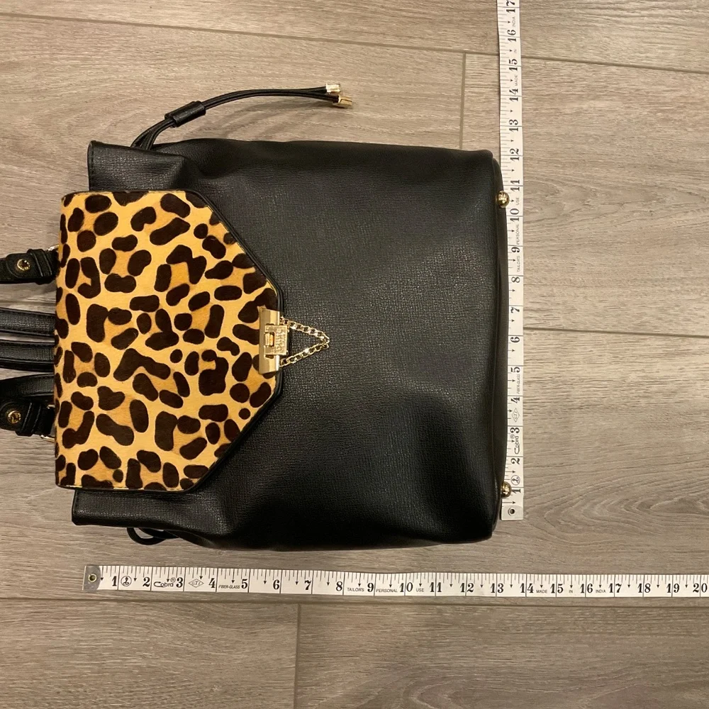 Dune London Black Calf Hair Leather Flap Backpack LIKE NEW CONDITION